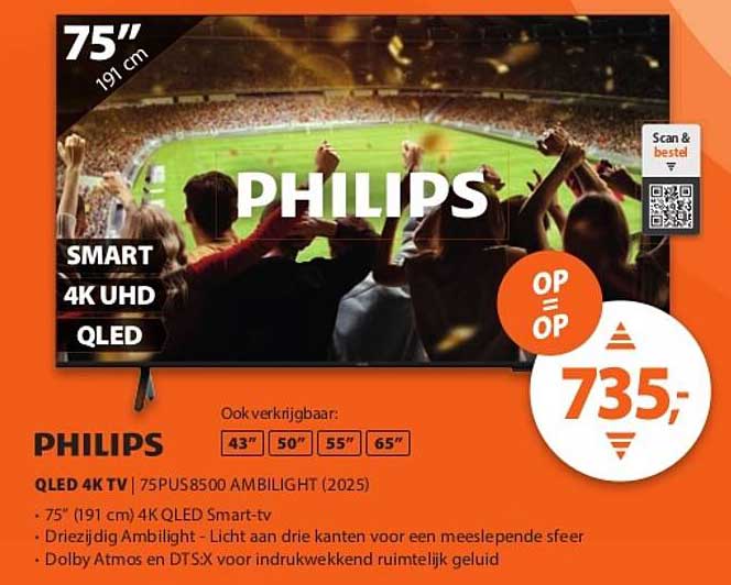 PHILIPS QLED 4K TV 75PUS8500 AMBILIGHT (2025)