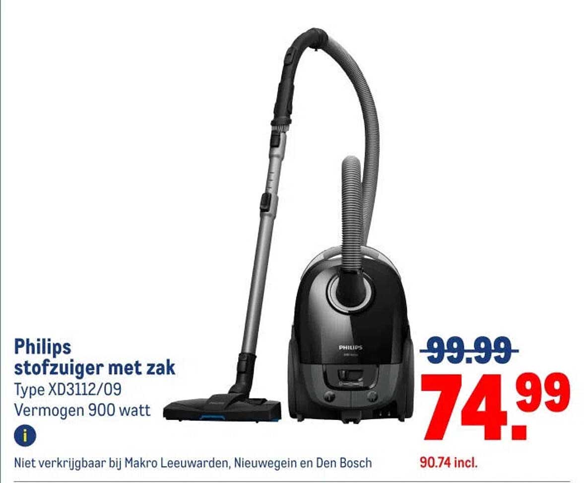 Philips stofzuiger met zak Type XD3112/09 Vermogen 900 watt
