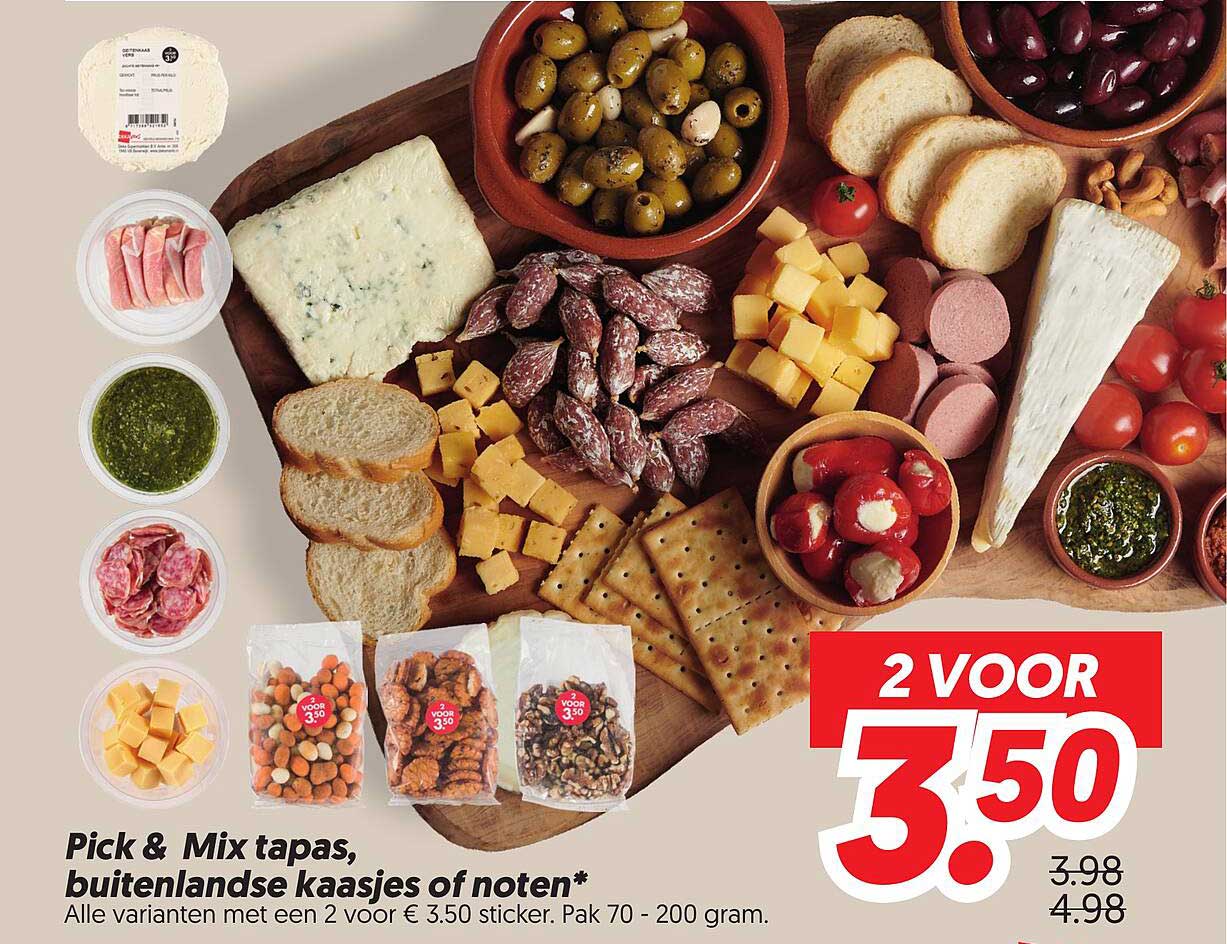 Pick & Mix tapas, buitenlandse kaaspjes of noten* 2 voor 3.50