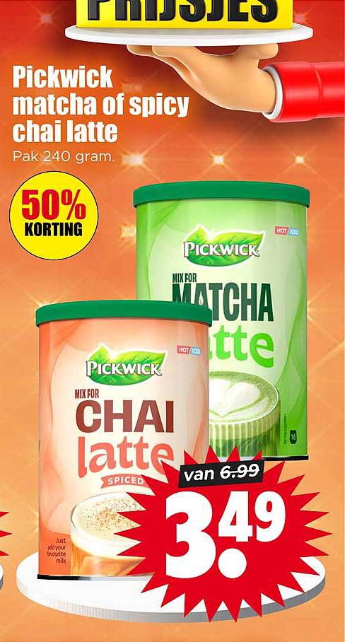 Pickwick matcha of spicy chai latte 50% korting