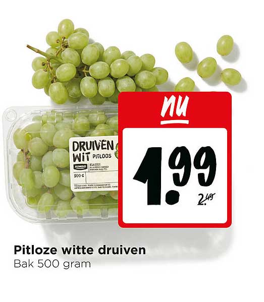 Pitloze witte druiven Bak 500 gram