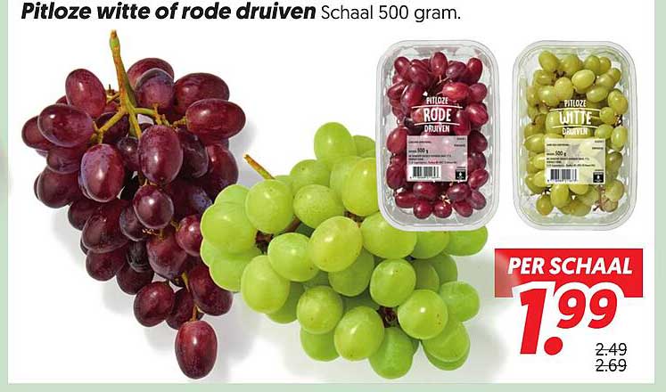 Pitloze witte of rode druiven Schaalt 500 gram