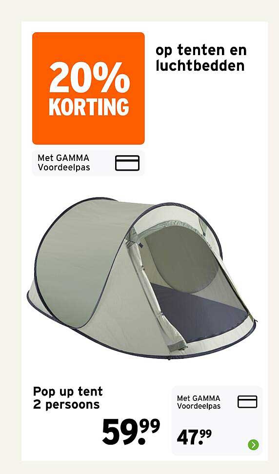 Pop up tent 2 persons 20% KORTING op tenten en luchtbedden