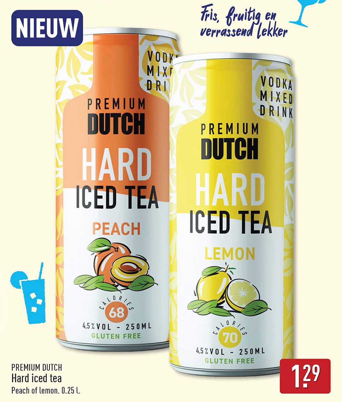 Premium Dutch Hard iced tea Peach of lemon. 0.25 l.