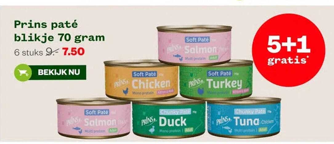 Prins pâté blikje 70 gram 5+1 gratis