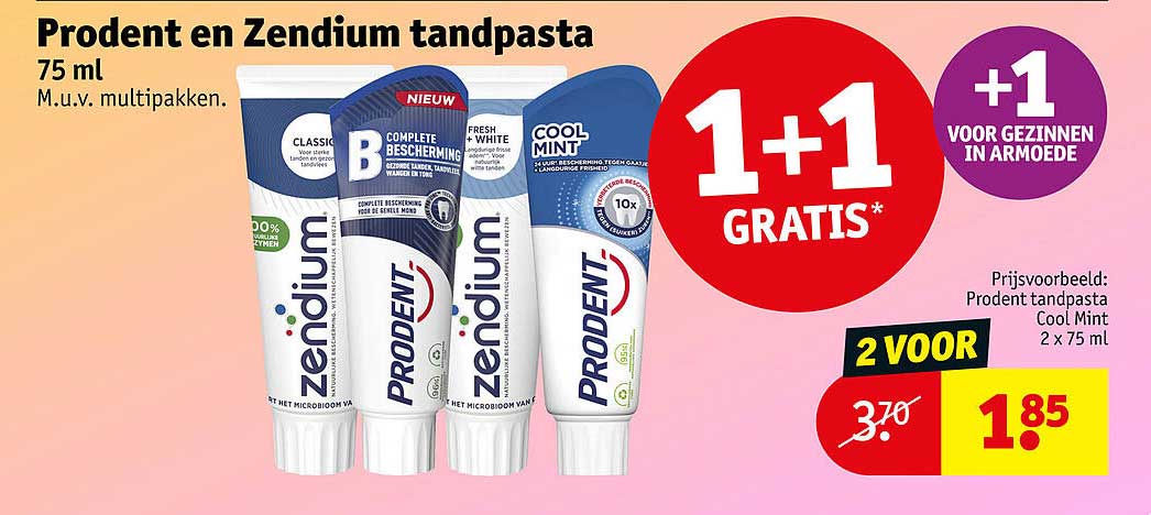 Prodent en Zendium tandpasta 75 ml M.u.v. multipakken. 1+1 GRATIS*