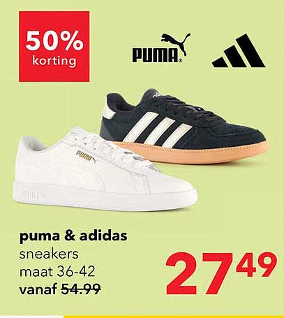 puma & adidas sneakers maat 36-42 vanaf 54.99 50% korting