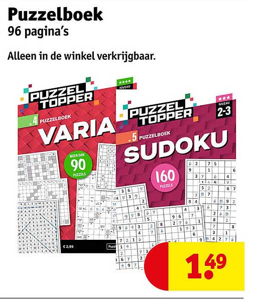 Puzzelboek 96 pagina’s Alleen in de winkel verkrijgbaar.