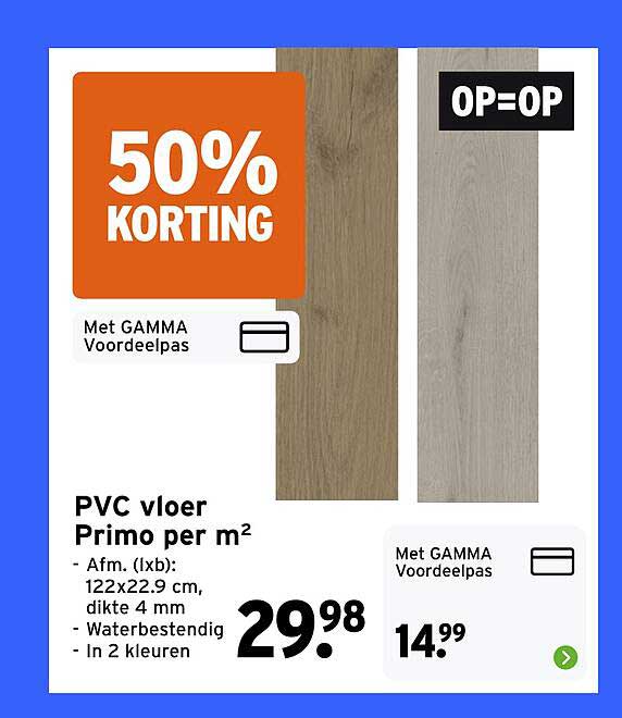 PVC vloer Primo per m² 50% korting OP=OP