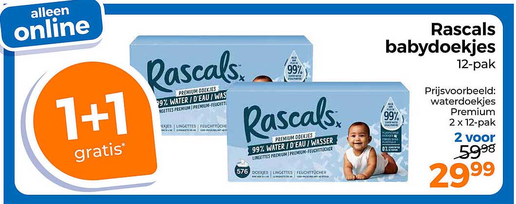 Rascals babydoekjes 12-pak 1+1 gratis