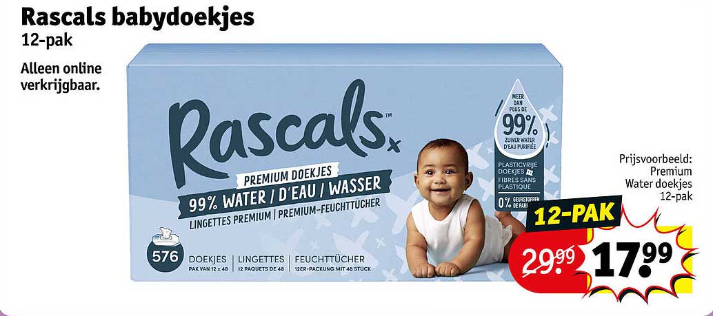 Rascals babydoekjes 12-pak Alleen online verkrijgbaar