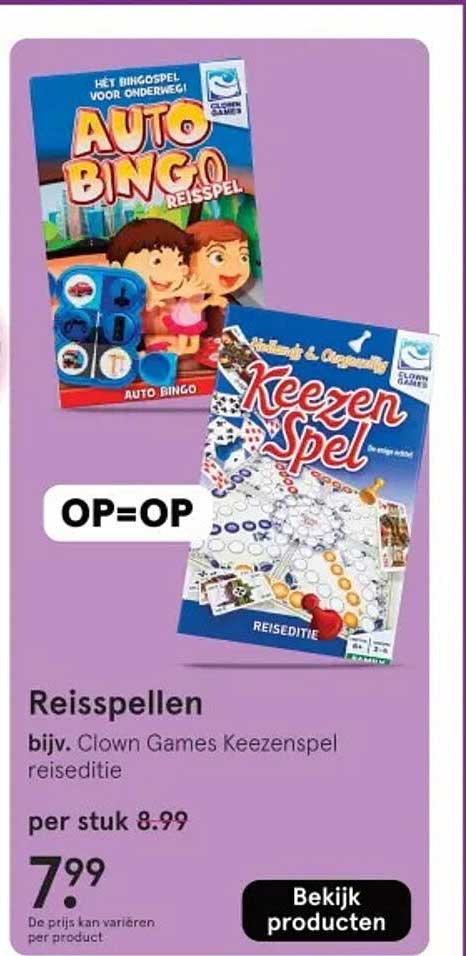 Reisspellen bijv. Clown Games Keezenspel reiseditie OP=OP