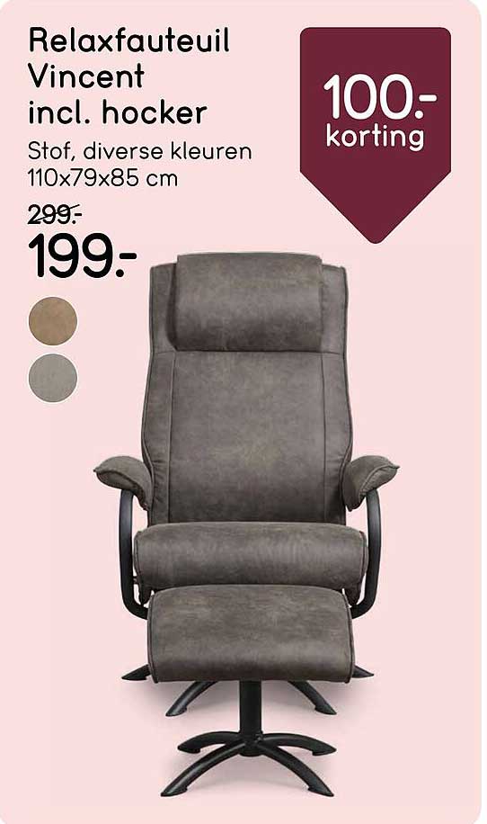 Relaxfauteuil Vincent incl. hocker 100- korting