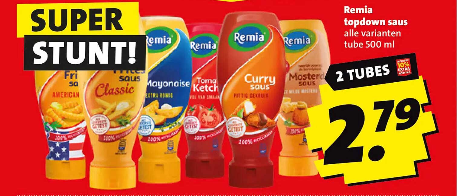 Remia topdown saus alle varianten tube 500 ml 2 TUBES