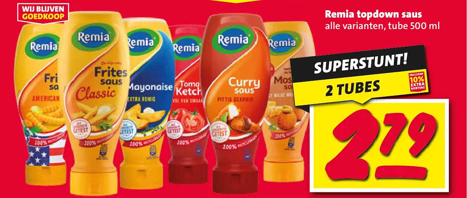 Remia topdown saus alle varianten, tube 500 ml SUPERSTUNT! 2 TUBES