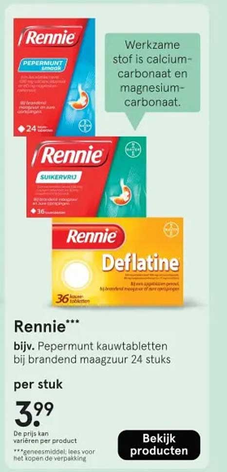 Rennie bijv. Pepermunt kauwtabletten bij brandend maagzuur 24 stuks