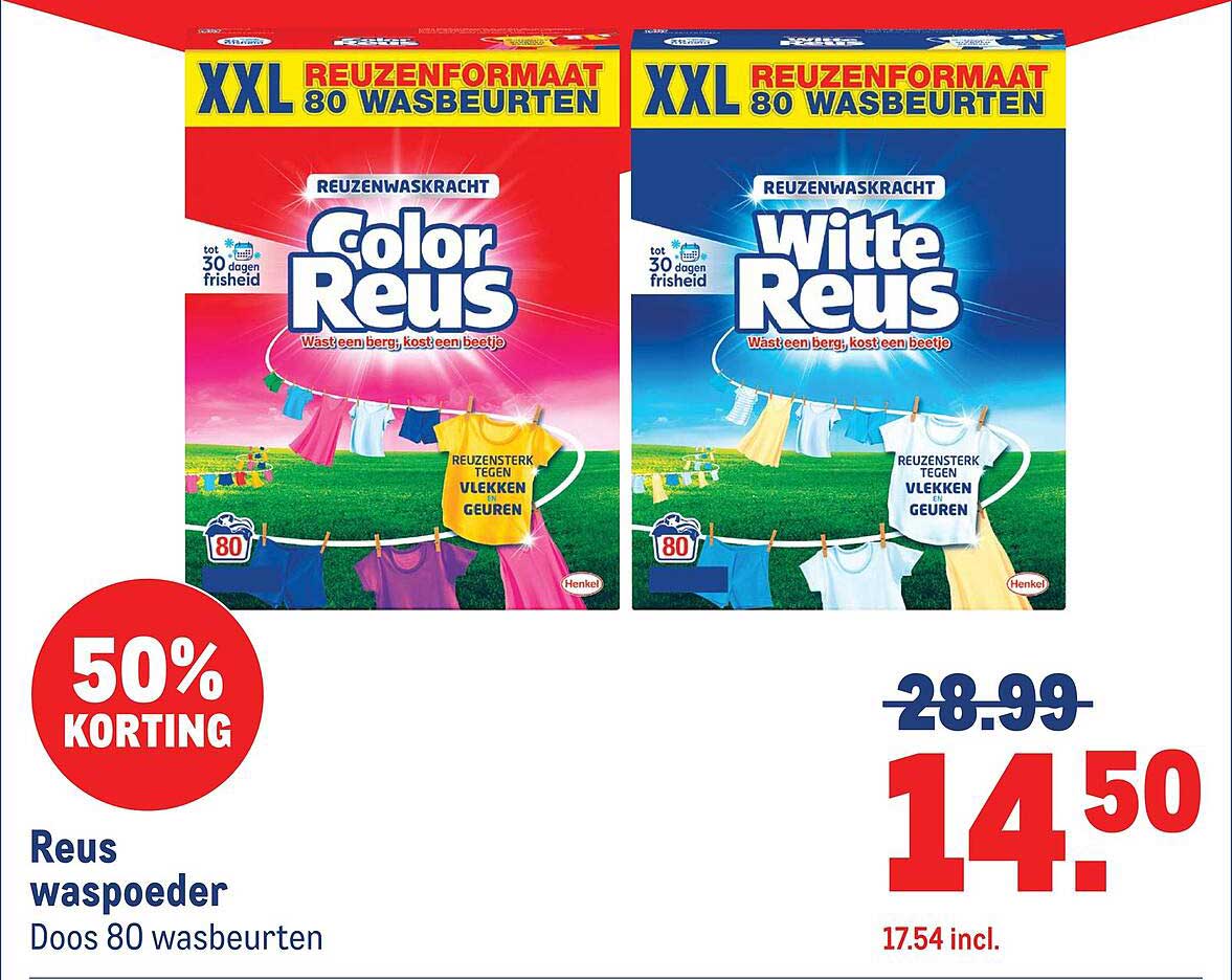 Reus waspoeder Doos 80 wasbeurten 50% korting