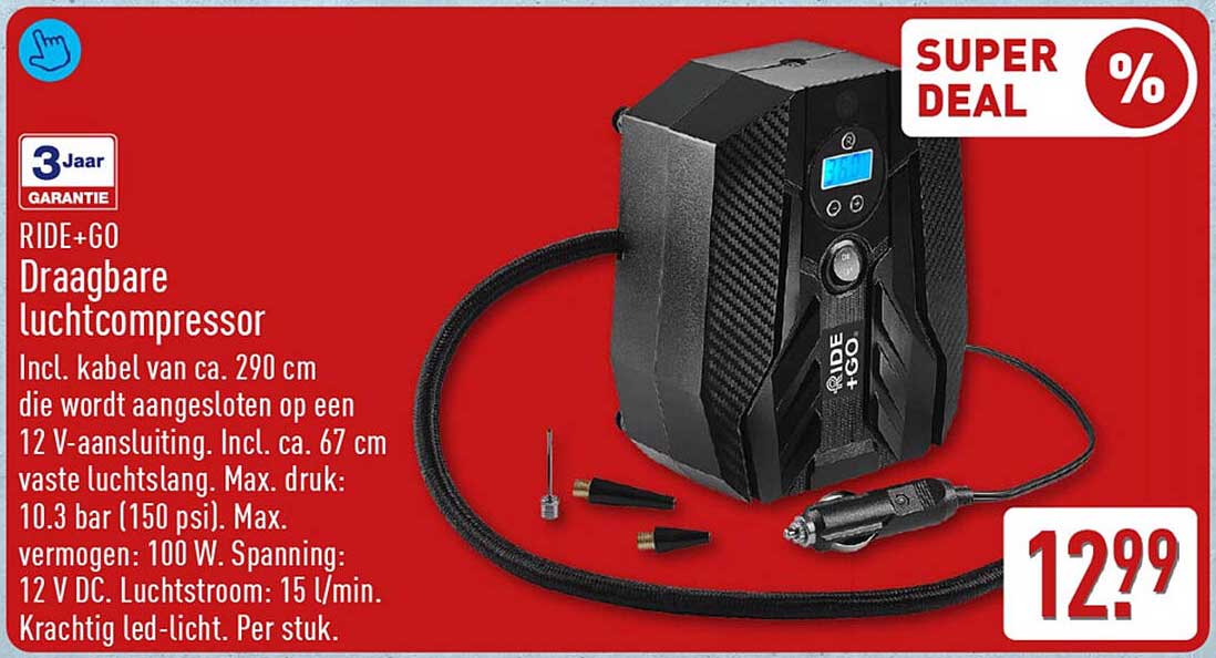 RIDE+GO Draagbare luchtcompressor