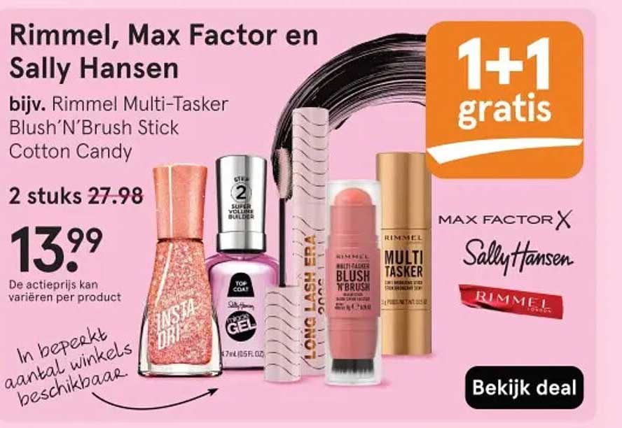 Rimmel, Max Factor en Sally Hansen 1+1 gratis