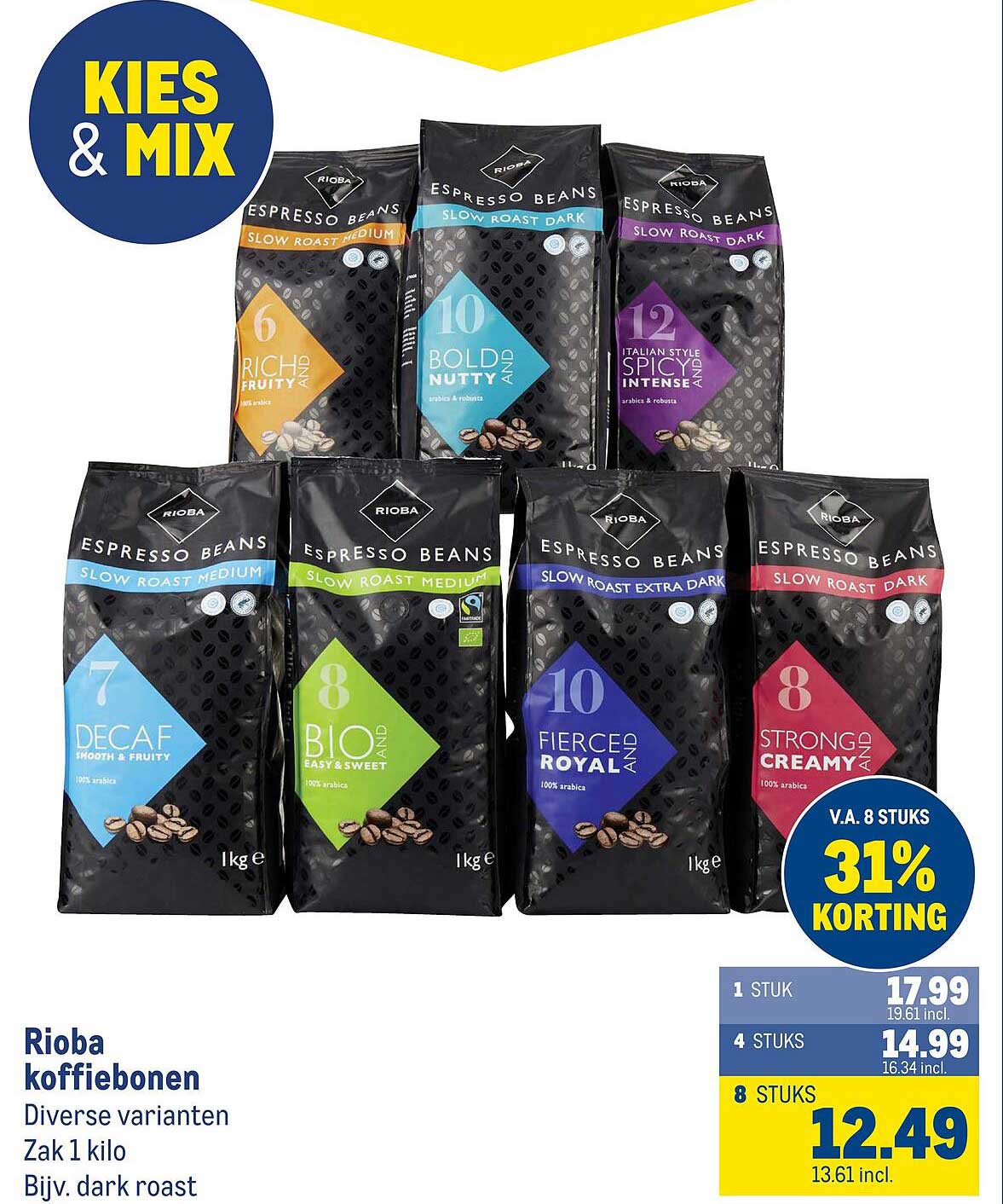 Rioba koffiebonen diverse varianten zak 1 kilo