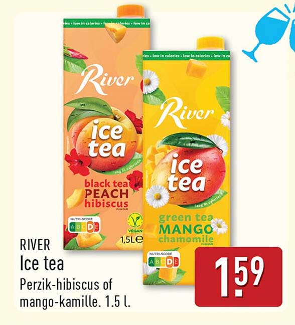 RIVER Ice tea Perzik-hibiscus of mango-kamille. 1.5 L.