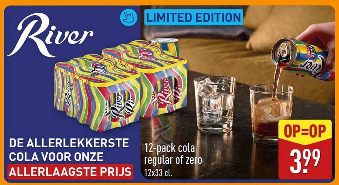River Limited Edition 12-pack cola regular of zero 12x33 cl. OP=OP