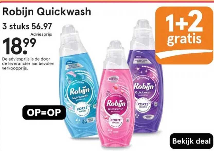 Robijn Quickwash 1+2 gratis