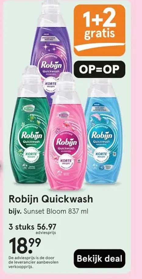 Robijn Quickwash 1+2 gratis OP=OP