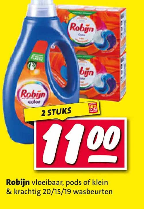 Robijn vloeibaar, pods of klein & krachtig 20/15/19 wasbeurten 2 STUKS