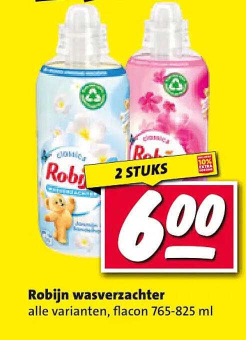 Robijn wasverzachter alle varianten, flacon 765-825 ml 2 STUKS