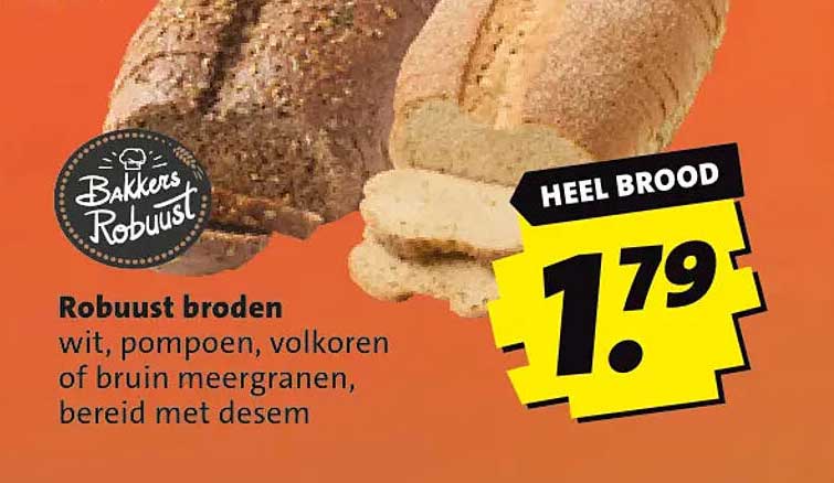 Robuust broden wit, pompoen, volkoren of bruin meergranen, bereid met desem HEEL BROOD
