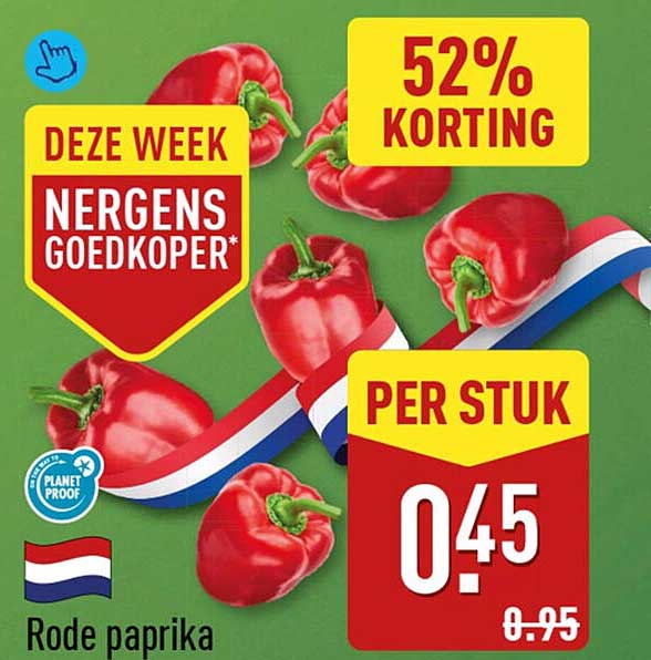 Rode paprika 52% korting per stuk