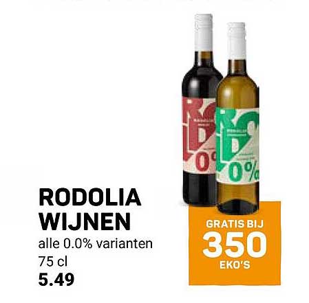 RODOLIA WIJNEN alle 0.0% varianten 75 cl GRATIS BIJ 350 EKO'S