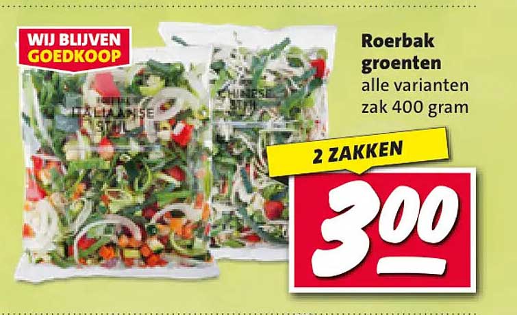 Roerbak groenten alle varianten zak 400 gram 2 ZAKKEN