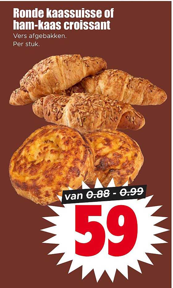 Ronde kaassuisses of ham-kaas croissant