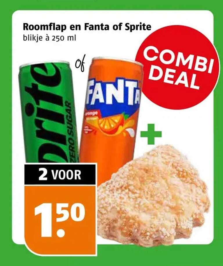 Roomflap en Fanta of Sprite blikje à 250 ml COMBI DEAL