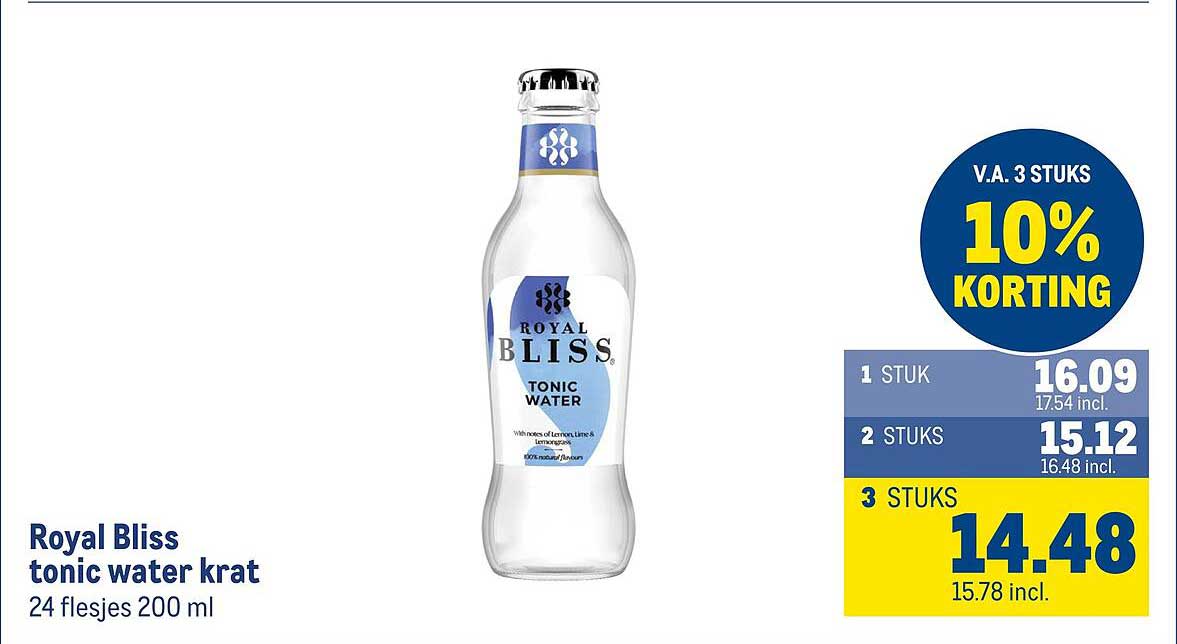 Royal Bliss tonic water krat 24 flesjes 200 ml