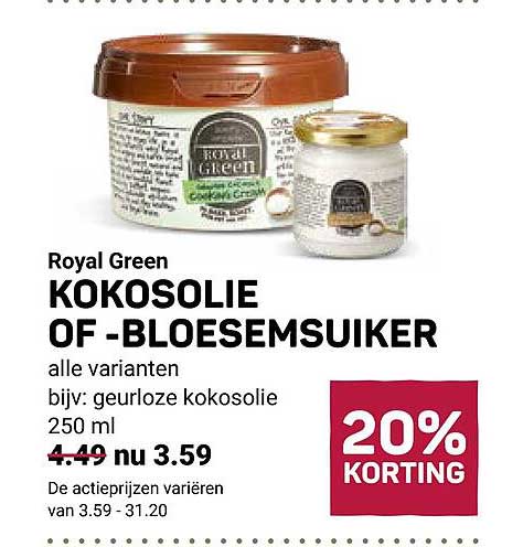 Royal Green KOKOSOLIE OF -BLOESEMSUIKER 20% KORTING