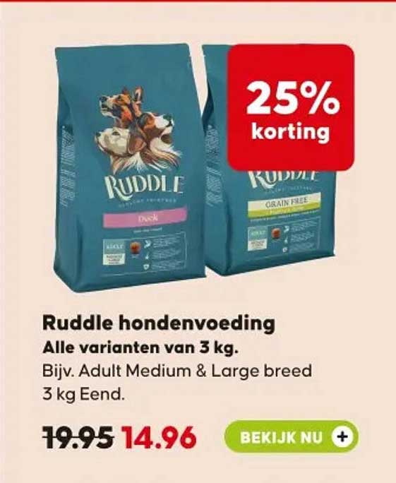 Ruddle hondenvoeding Alle varianten van 3 kg. 25% korting