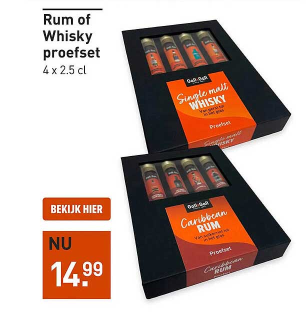 Rum of Whisky proefset 4 x 2.5 cl