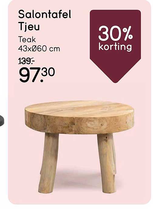 Salontafel Tjeu Teak 43xØ60 cm 30% korting