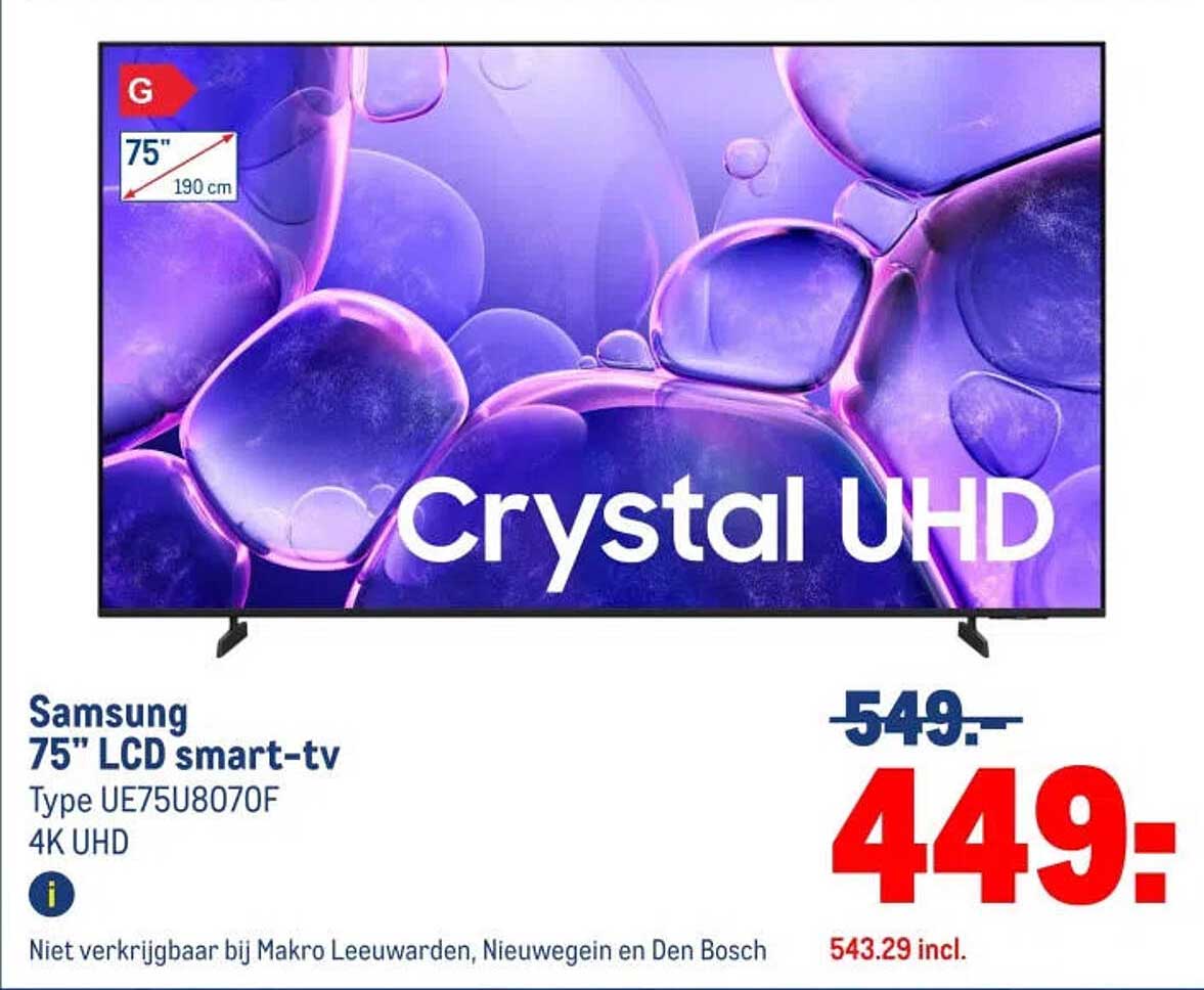 Samsung 75" LCD smart-tv Type UE75U8070F 4K UHD