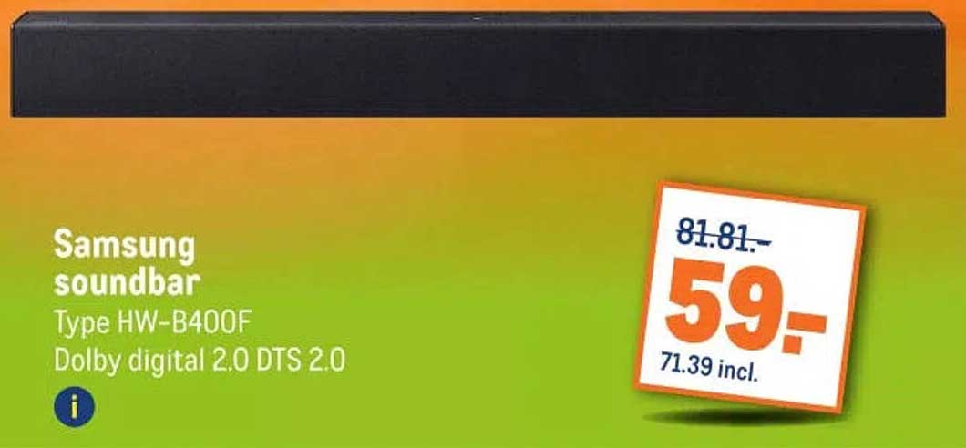 Samsung soundbar Type HW-B400F Dolby digital 2.0 DTS 2.0