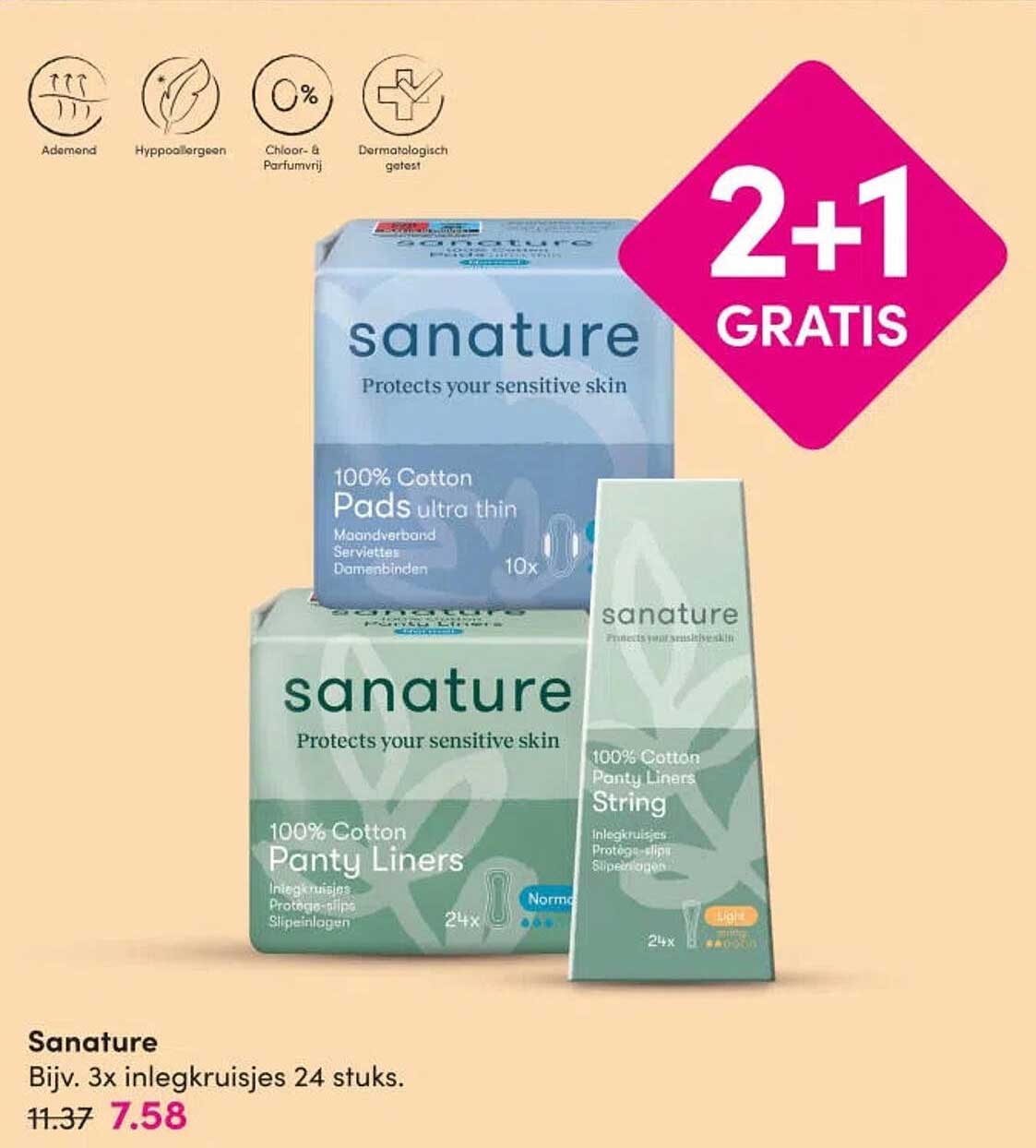 Sanature Bijv. 3x inlegkruisjes 24 stuks. 2+1 GRATIS