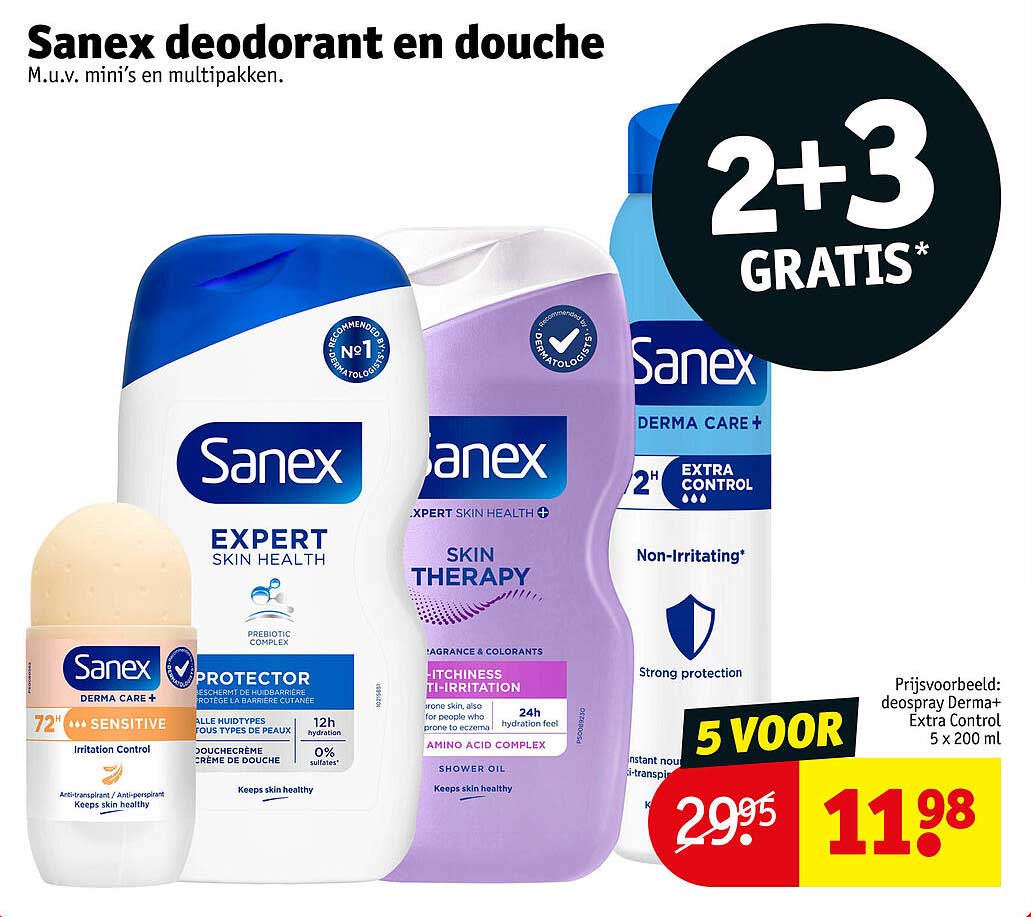 Sanex deodorant en douche 2+3 GRATIS*