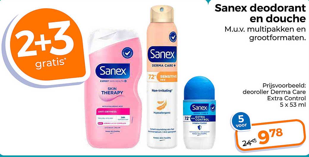 Sanex deodorant en douche 2+3 gratis*