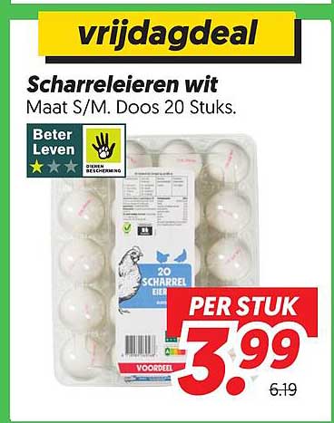 Scharreleieren wit Maat S/M. Doos 20 Stuks.