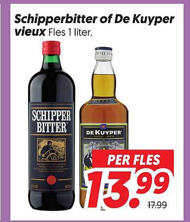 Schipperbitter of De Kuyper vieux Fles 1 liter.