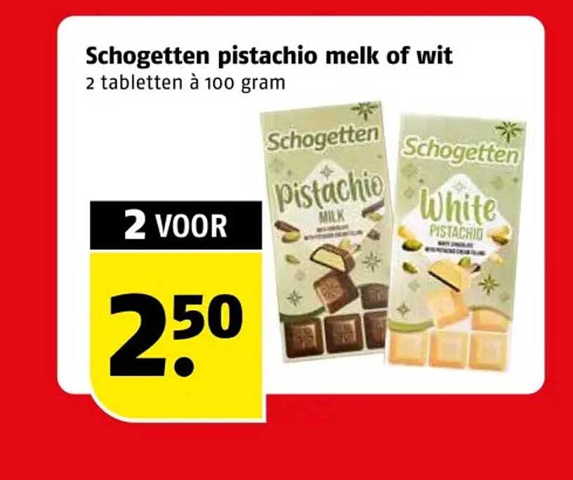 Schogetten pistachio melk of wit 2 tabletten à 100 gram