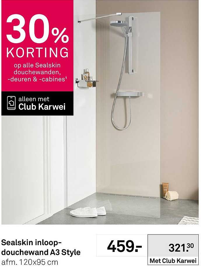 Sealskin inloop-douchewand A3 Style 30% korting op alle Sealskin douchewanden, -deuren & -cabines
